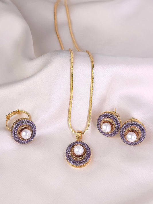 Lavender Zircon Pearl Pendant Set