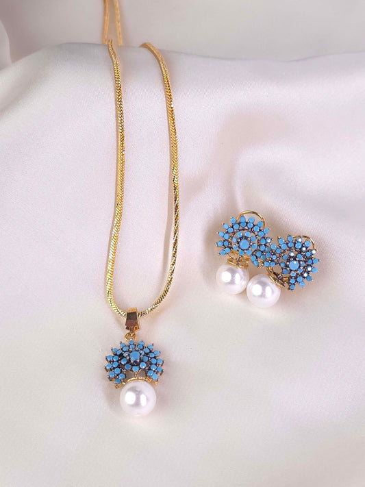 Blue Stone Pearl Pendant Set