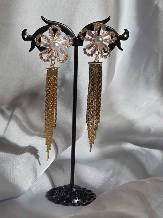 Gem-Encrusted Flower Dangle Earrings