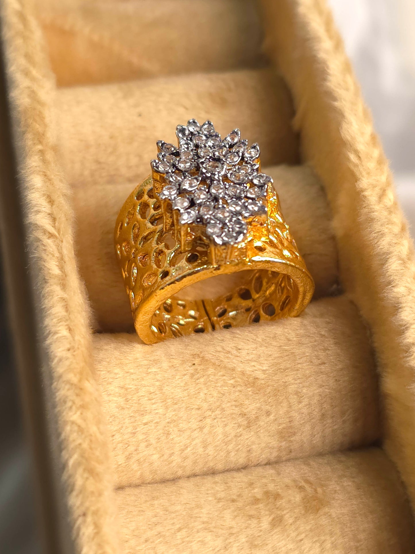 Diamond Cut Gold Plated Adjustable Ring