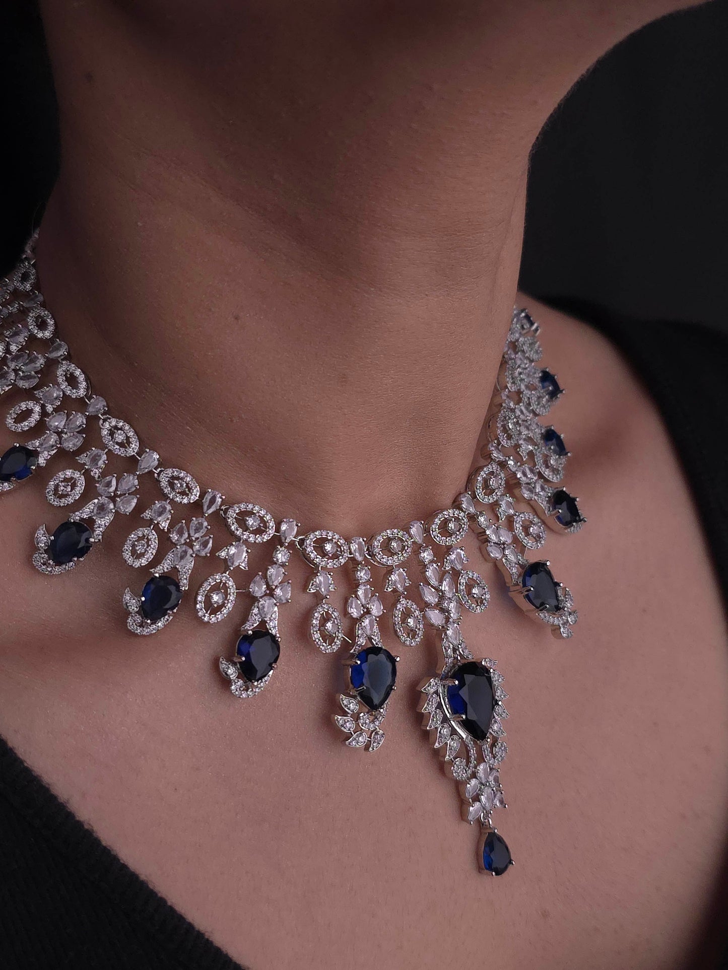 Sapphire Glow American Diamond Necklace Set