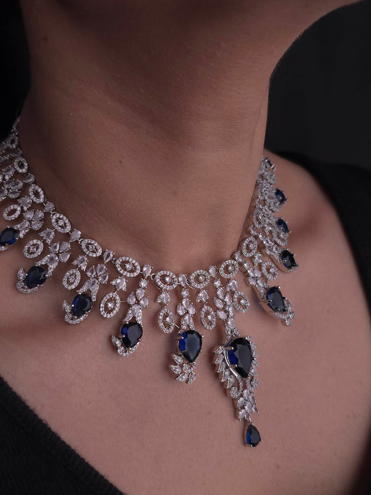 Sapphire Glow American Diamond Necklace Set