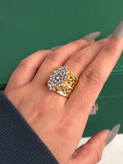 Diamond Cut Gold Plated Adjustable Ring
