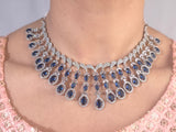 Rhodium-Plated Navy Blue Crescent Necklace