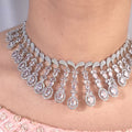 Rhodium-Plated Navy Blue Crescent Necklace