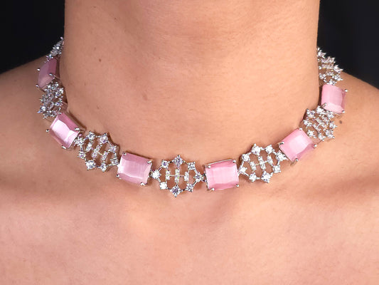 Pink Lathce Squared Choker Set