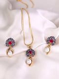 Ruby Multi-Stone Pearl Pendant Set