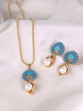 Turquoise Stone Pearl Pendant Set