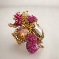 Magenta Pave Pearls Ring