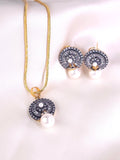 Oxidized Crystal Pearl Pendant Set