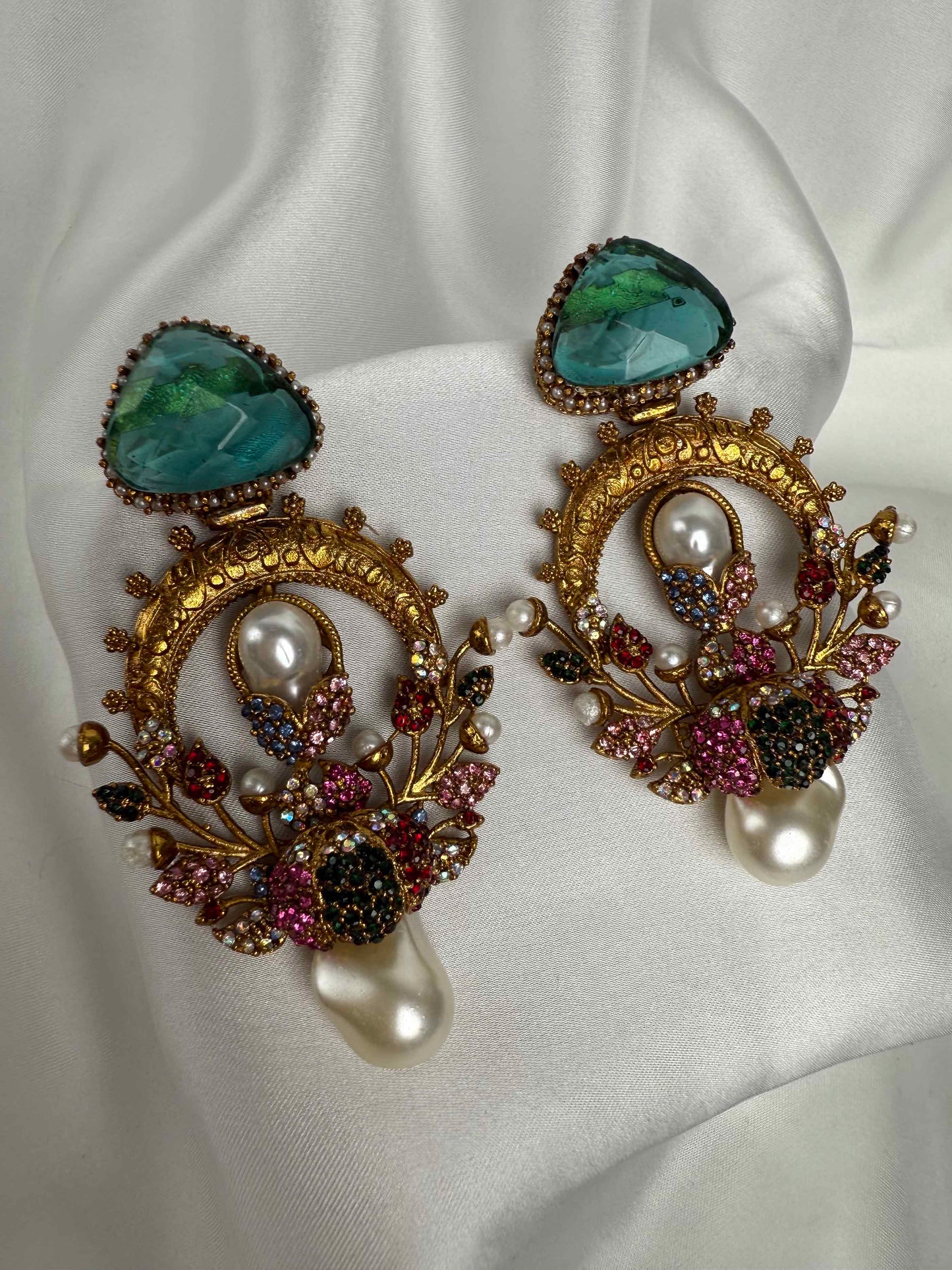 Emerald &  Pearl Turkish Artisan Earrings