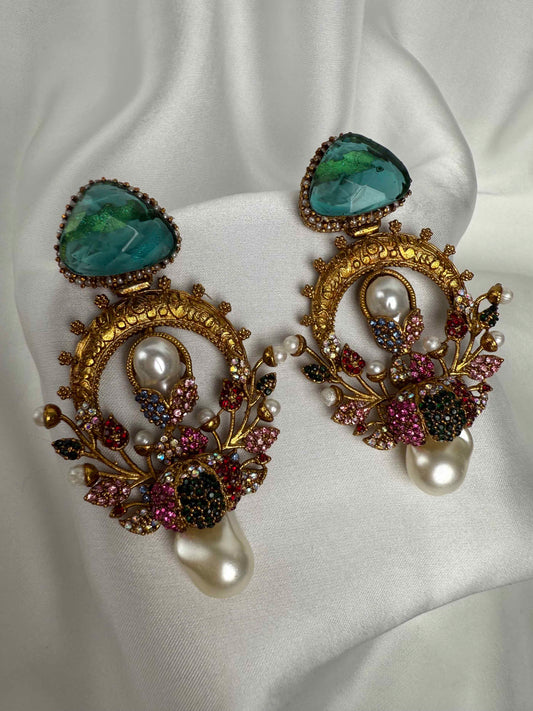 Emerald &  Pearl Turkish Artisan Earrings