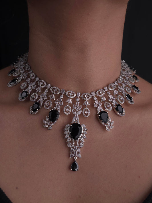 Sapphire Glow American Diamond Necklace Set