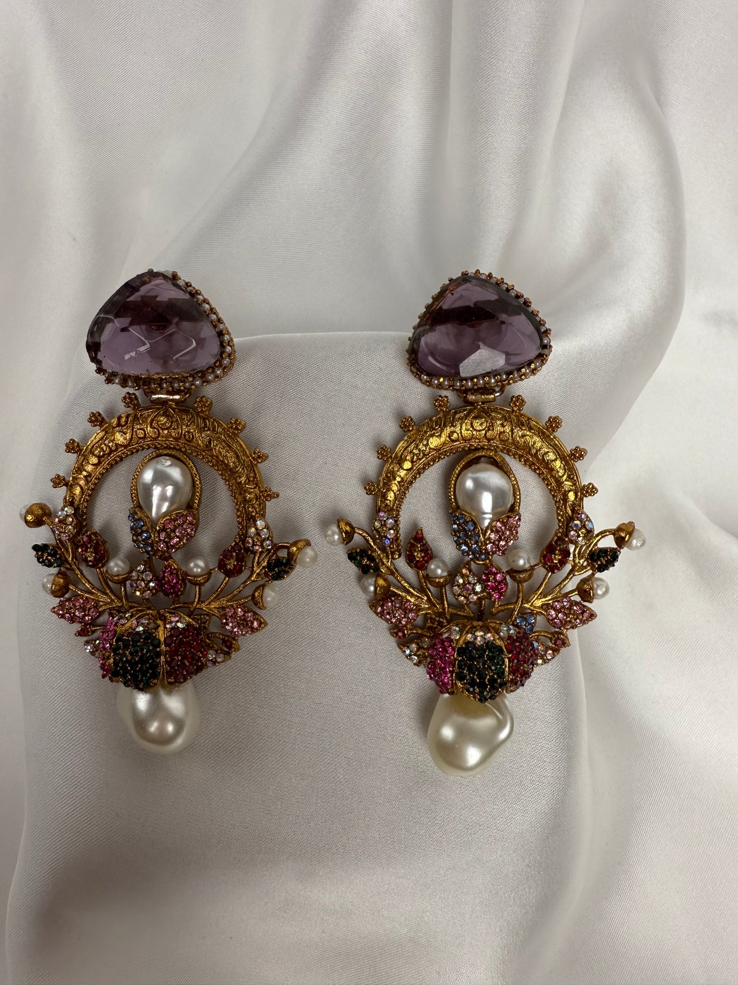 Emerald &  Pearl Turkish Artisan Earrings