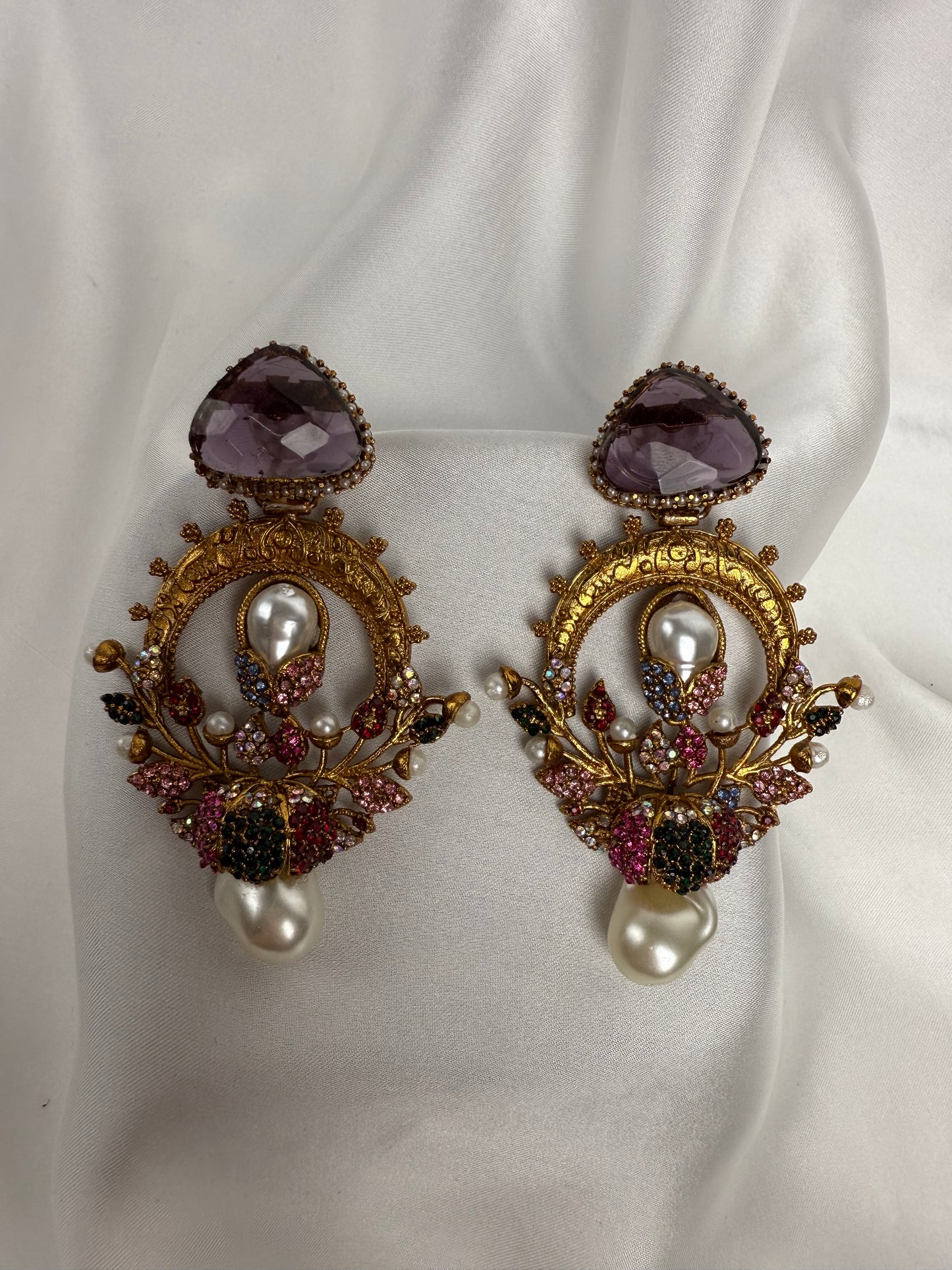 Emerald &  Pearl Turkish Artisan Earrings